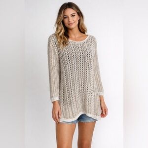 Coastal Beachy Neutral Open Knit Sweater